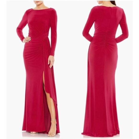 MAC DUGGAL Long Sleeve Jersey Evening Gown in Berry Size US 6 - Picture 1 of 10